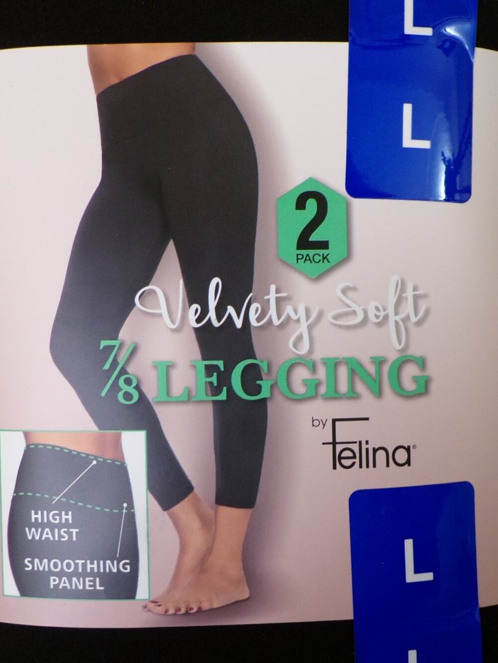 Felina NWT Women's Velvety Soft 7/8 Black Legging, 2-pack Choice of S, L or XL - Picture 10 of 16